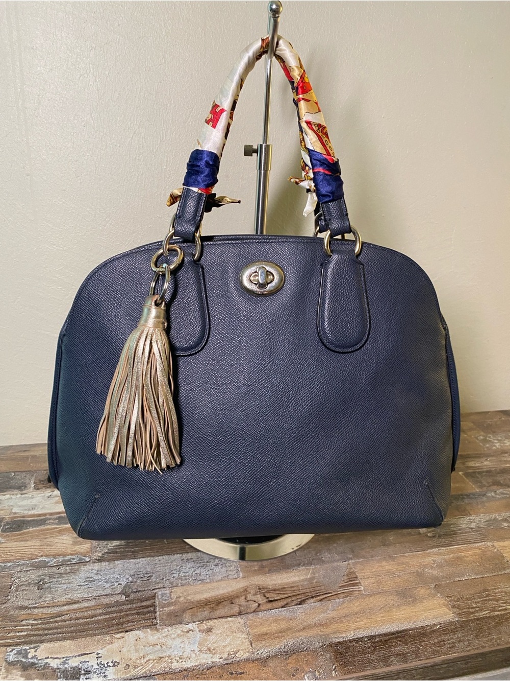 Coach Navy Dome Satchel with Gold Tassel
